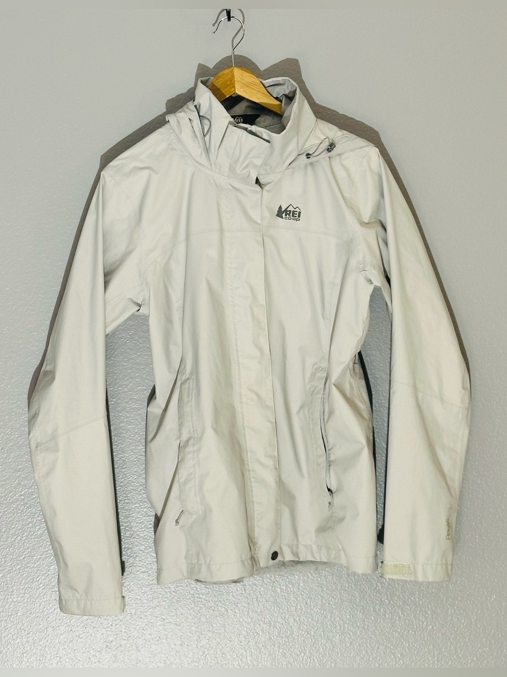 REI Women's White Waterproof Hooded Shell Jacket